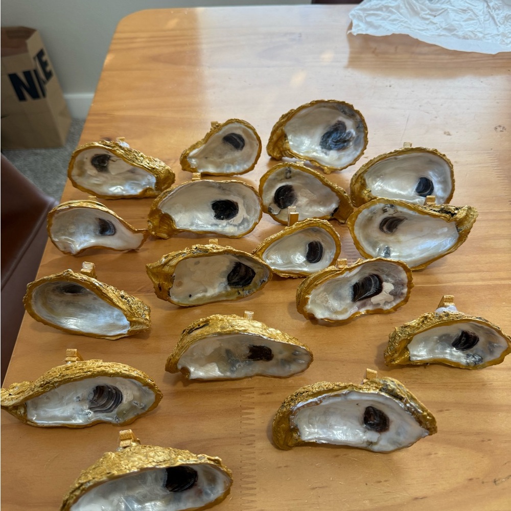 Hand Painted Gold Oyster Table Number or Picture Holders